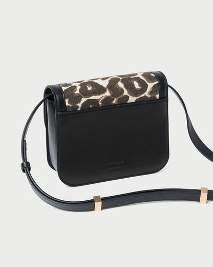 Sac bandoulière Desi en toile léopard/noir