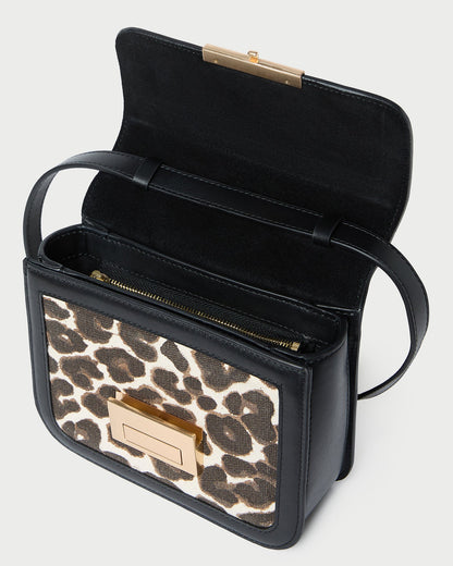 Sac bandoulière Desi en toile léopard/noir
