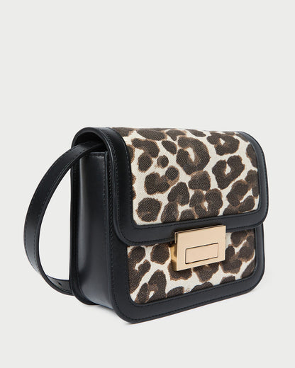 Sac bandoulière Desi en toile léopard/noir