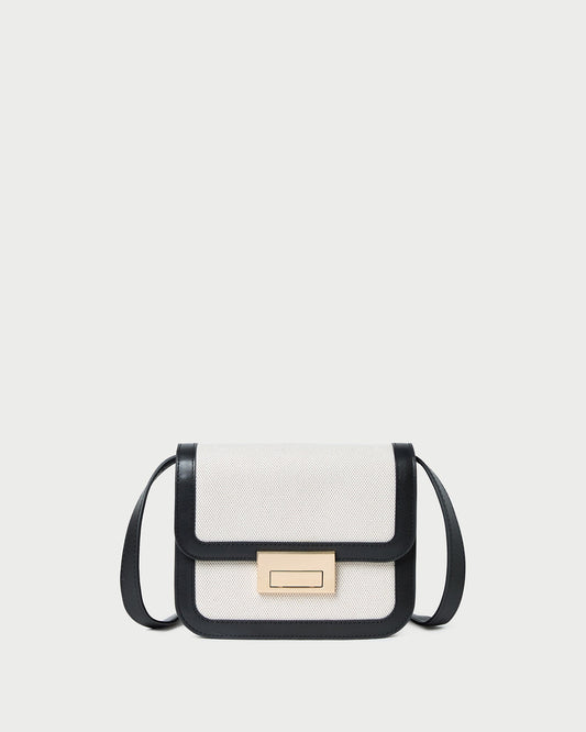 Sac bandoulière Desi en toile noire/naturelle