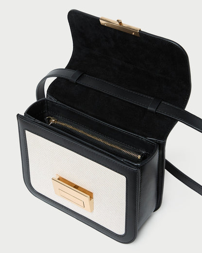 Sac bandoulière Desi en toile noire/naturelle