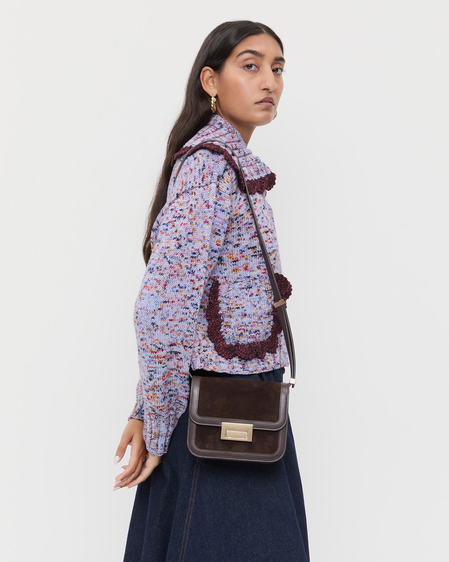 Sac bandoulière en daim marron Desi