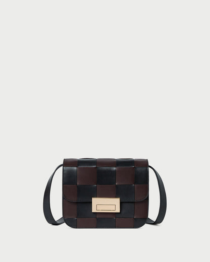 Sac bandoulière en cuir tressé noir/expresso Desi