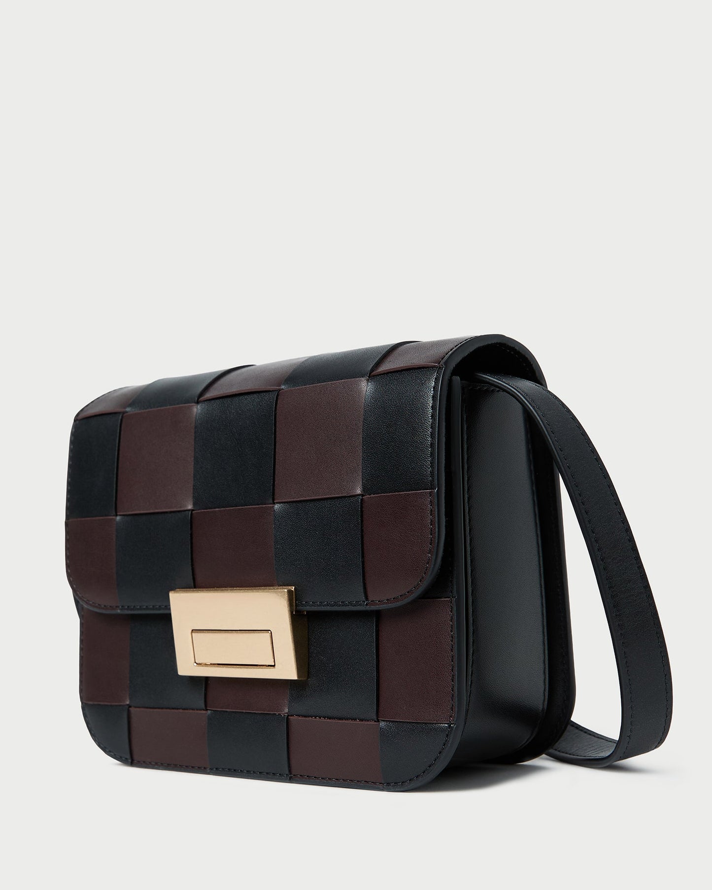 Sac bandoulière en cuir tressé noir/expresso Desi
