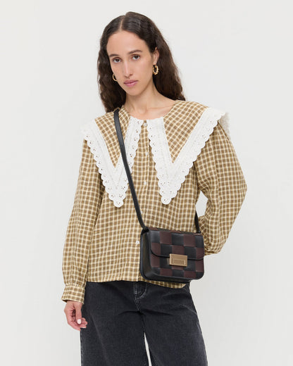 Sac bandoulière en cuir tressé noir/expresso Desi
