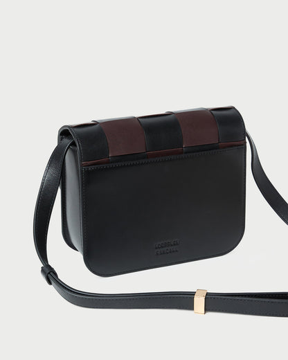 Sac bandoulière en cuir tressé noir/expresso Desi