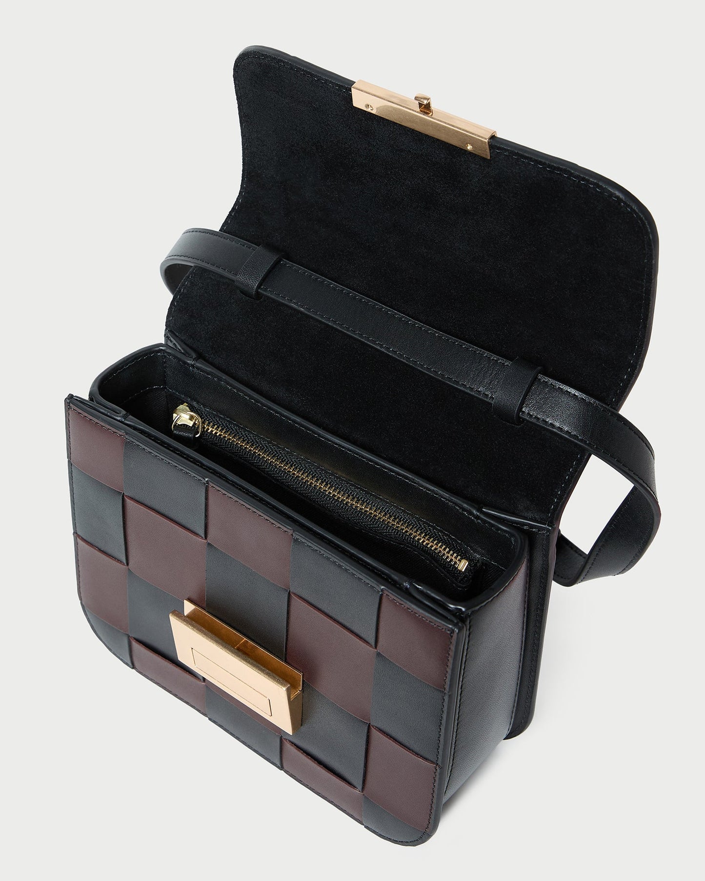 Sac bandoulière en cuir tressé noir/expresso Desi