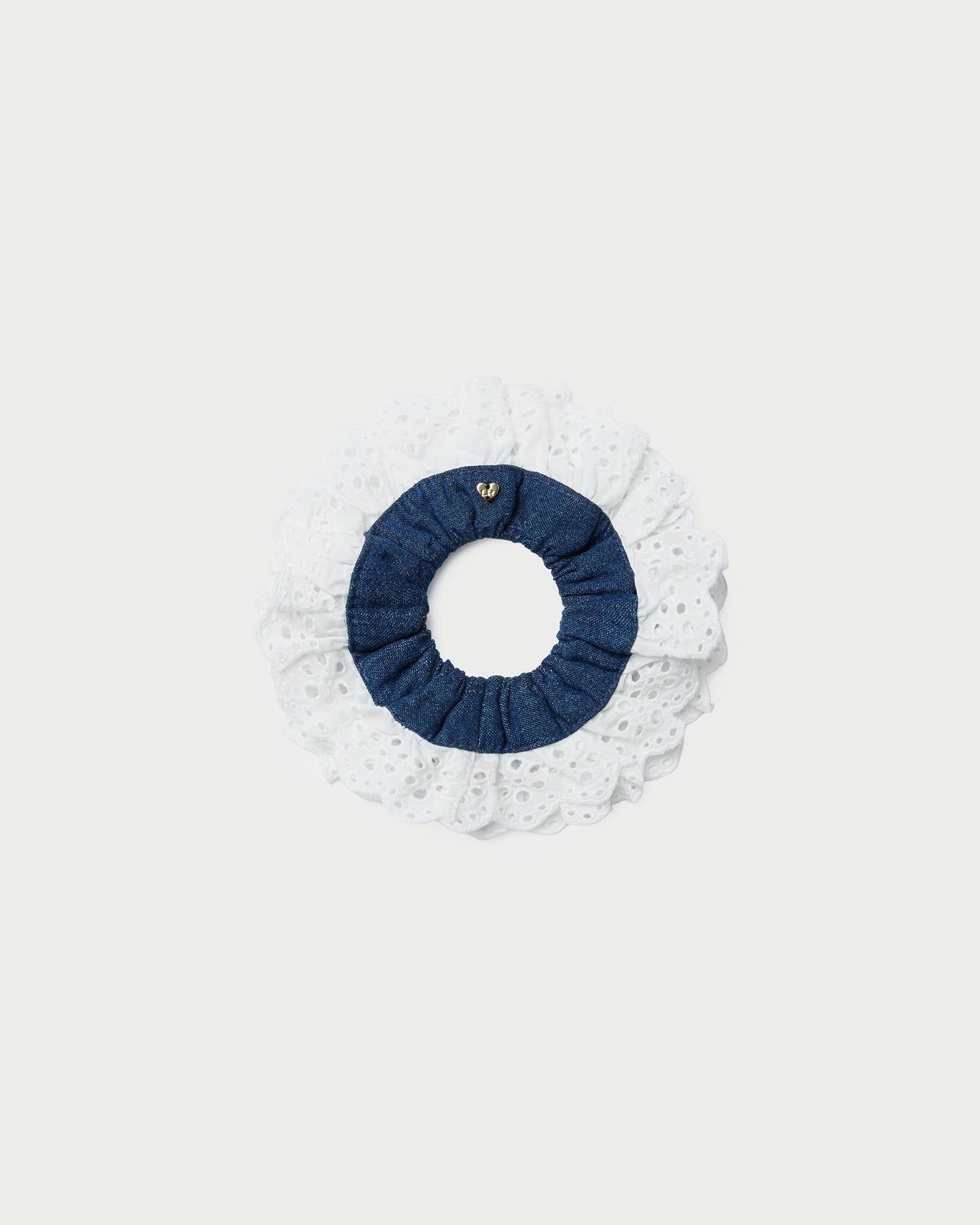 Chouchou brodé Dolly Denim/Crème