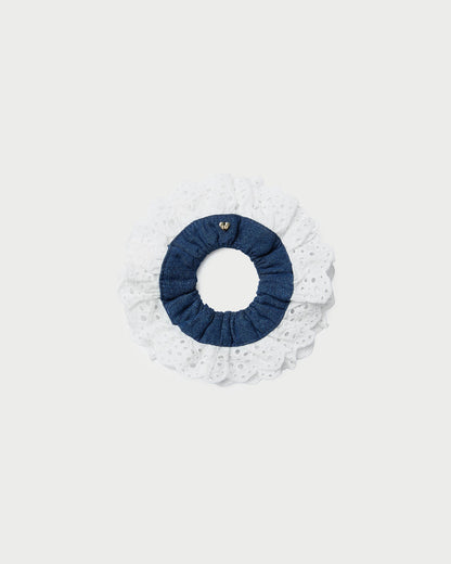 Chouchou brodé Dolly Denim/Crème