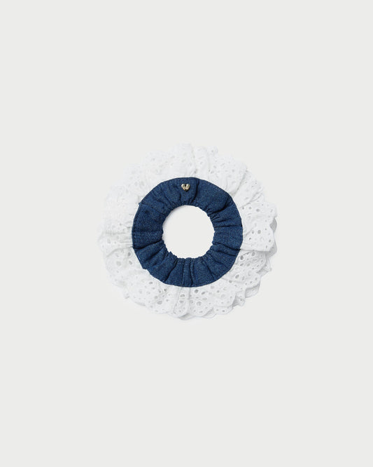 Chouchou brodé Dolly Denim/Crème