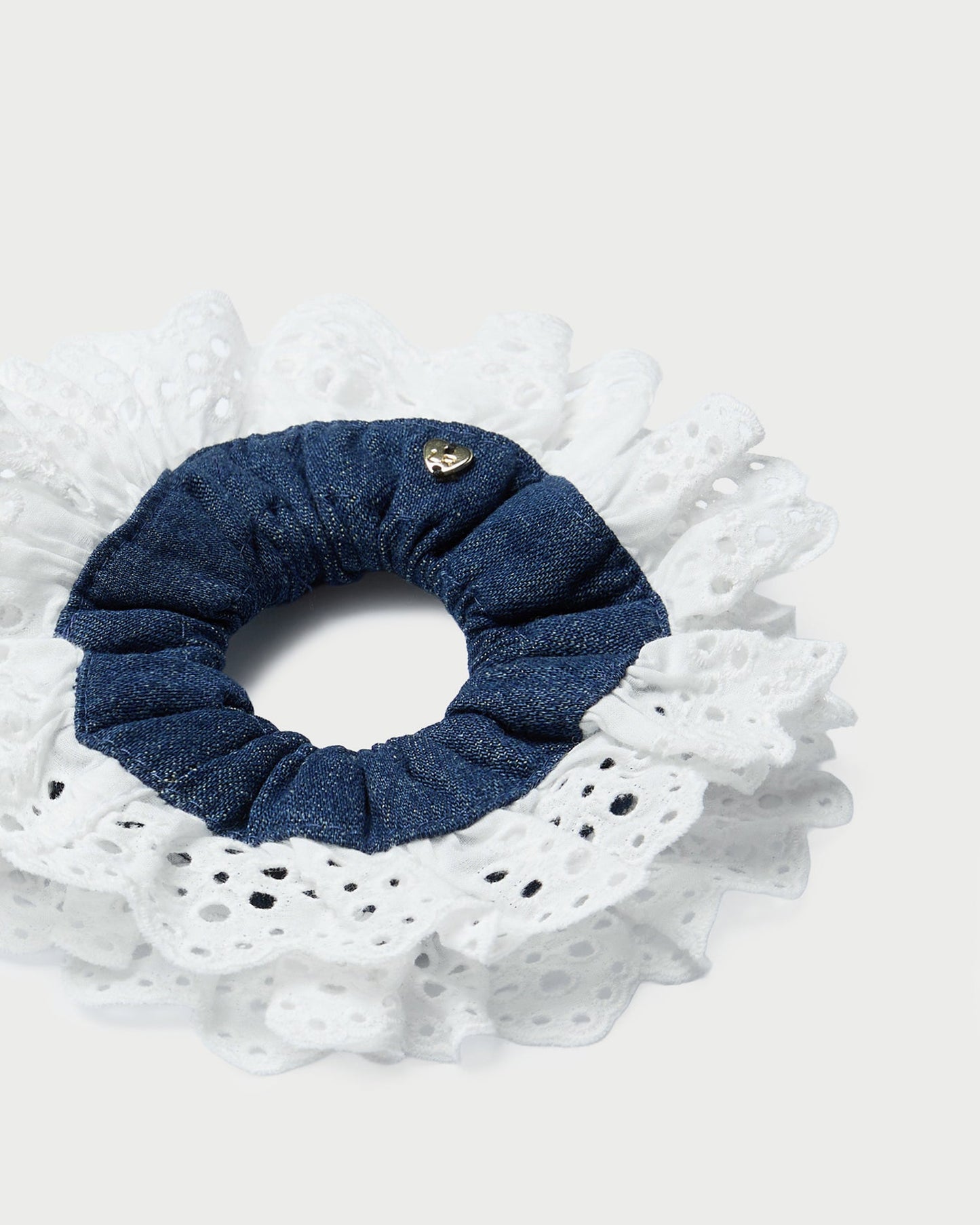 Chouchou brodé Dolly Denim/Crème