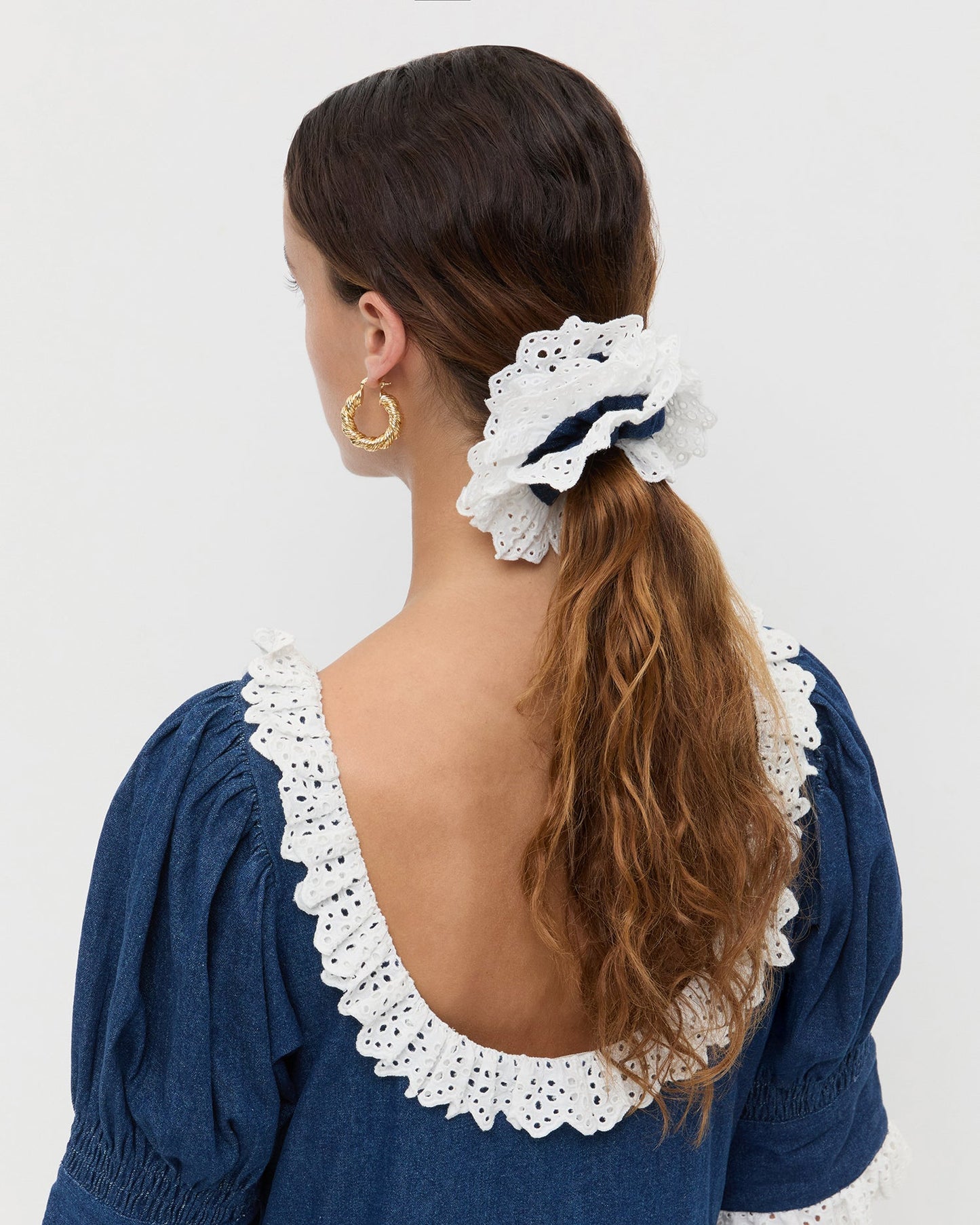 Chouchou brodé Dolly Denim/Crème
