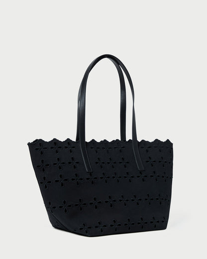Sac fourre-tout en toile brodée noire Easton