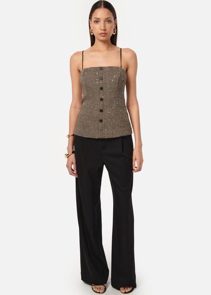 Haut en tweed à sequins Elliot noir et beige