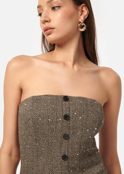 Haut en tweed à sequins Elliot noir et beige