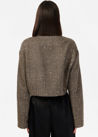 Veste courte en tweed à sequins Serrano noir et beige