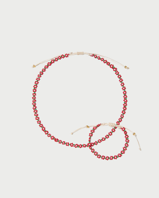 Ensemble de perles Flora rouge/blanc