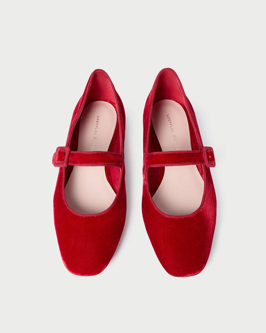Mary Jane en velours rouge gingembre