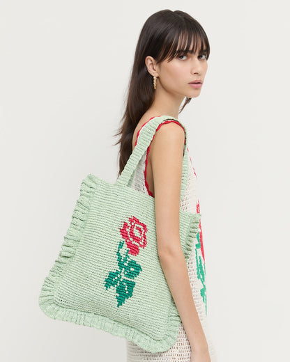 Sac fourre-tout Justine Mint à volants au crochet