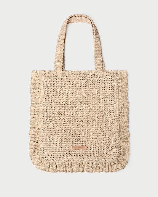 Sac fourre-tout à volants en crochet naturel Justine