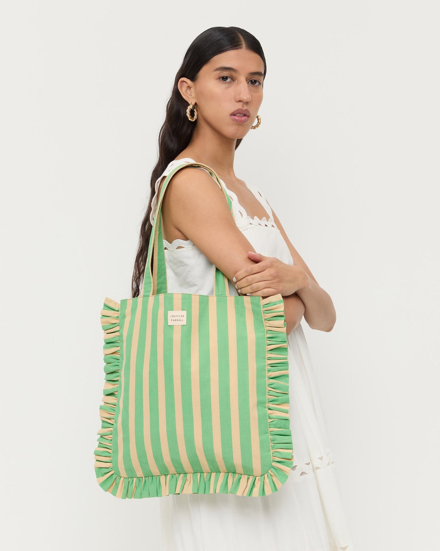 Sac fourre-tout Justine à rayures vertes et beiges