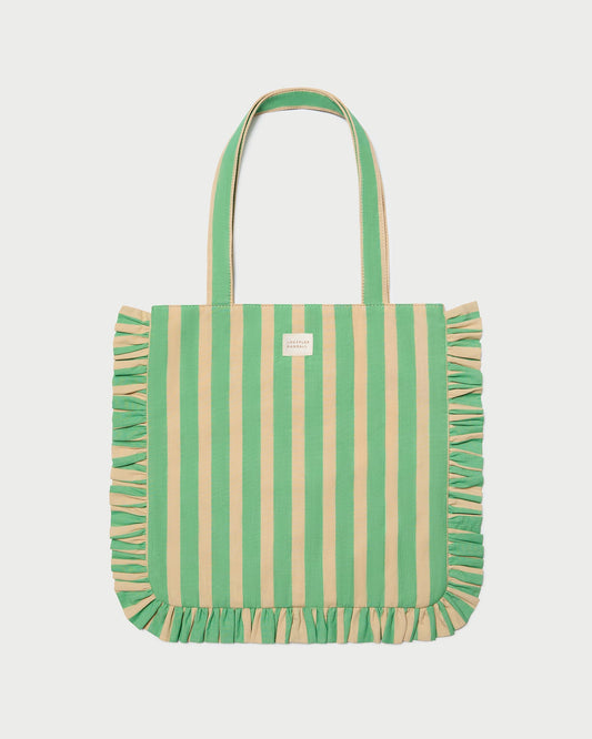 Sac fourre-tout Justine à rayures vertes et beiges