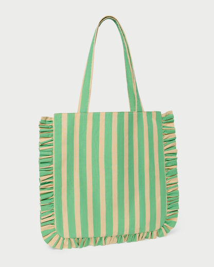 Sac fourre-tout Justine à rayures vertes et beiges