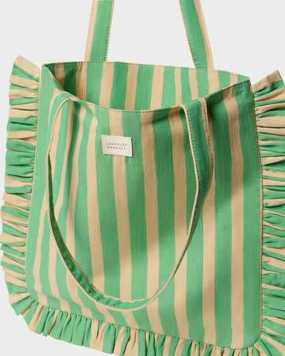 Sac fourre-tout Justine à rayures vertes et beiges