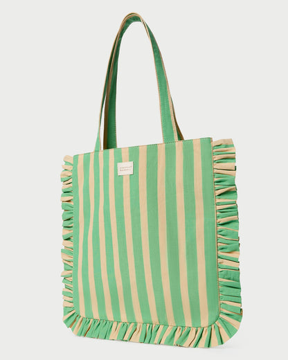 Sac fourre-tout Justine à rayures vertes et beiges