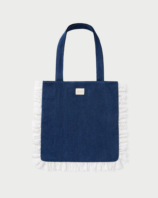 Sac fourre-tout Justine à volants en denim/crème