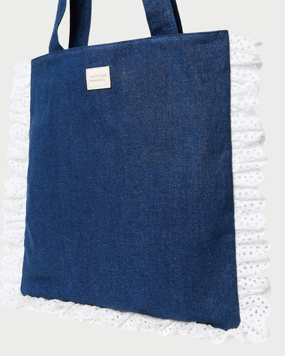 Sac fourre-tout Justine à volants en denim/crème
