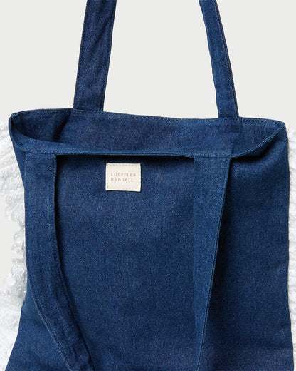 Sac fourre-tout Justine à volants en denim/crème