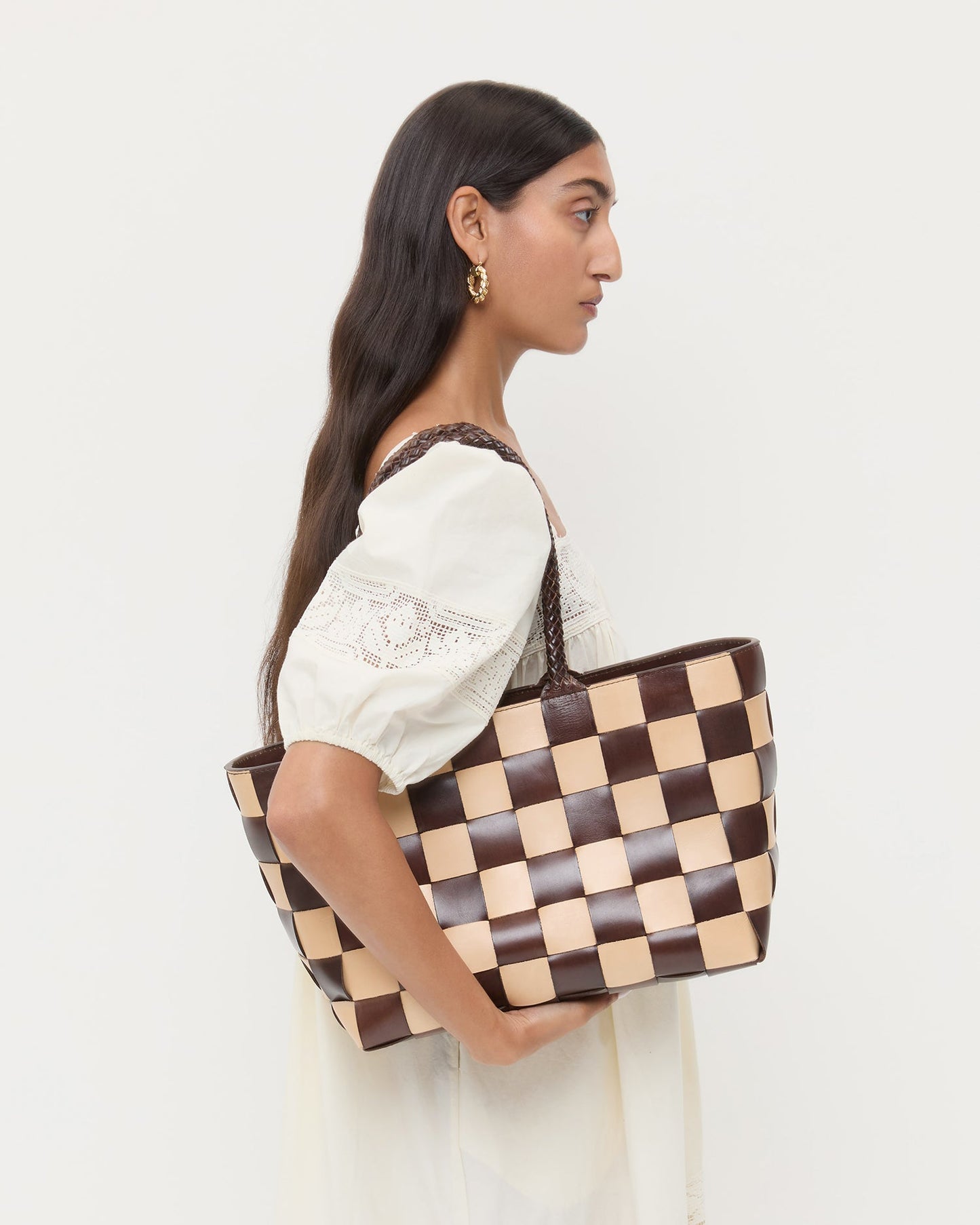Sac fourre-tout en cuir tressé Klara Brown/Butter