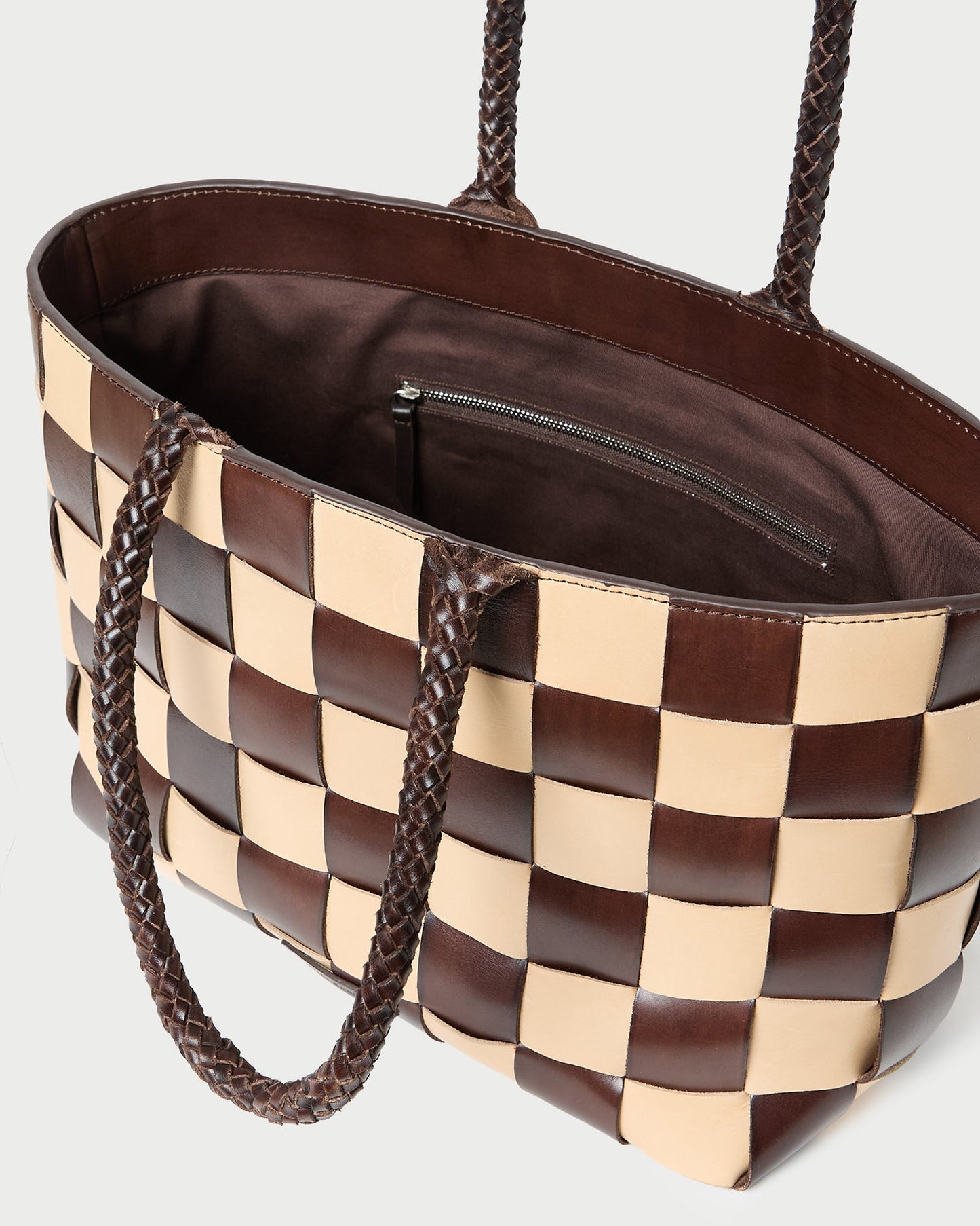 Sac fourre-tout en cuir tressé Klara Brown/Butter