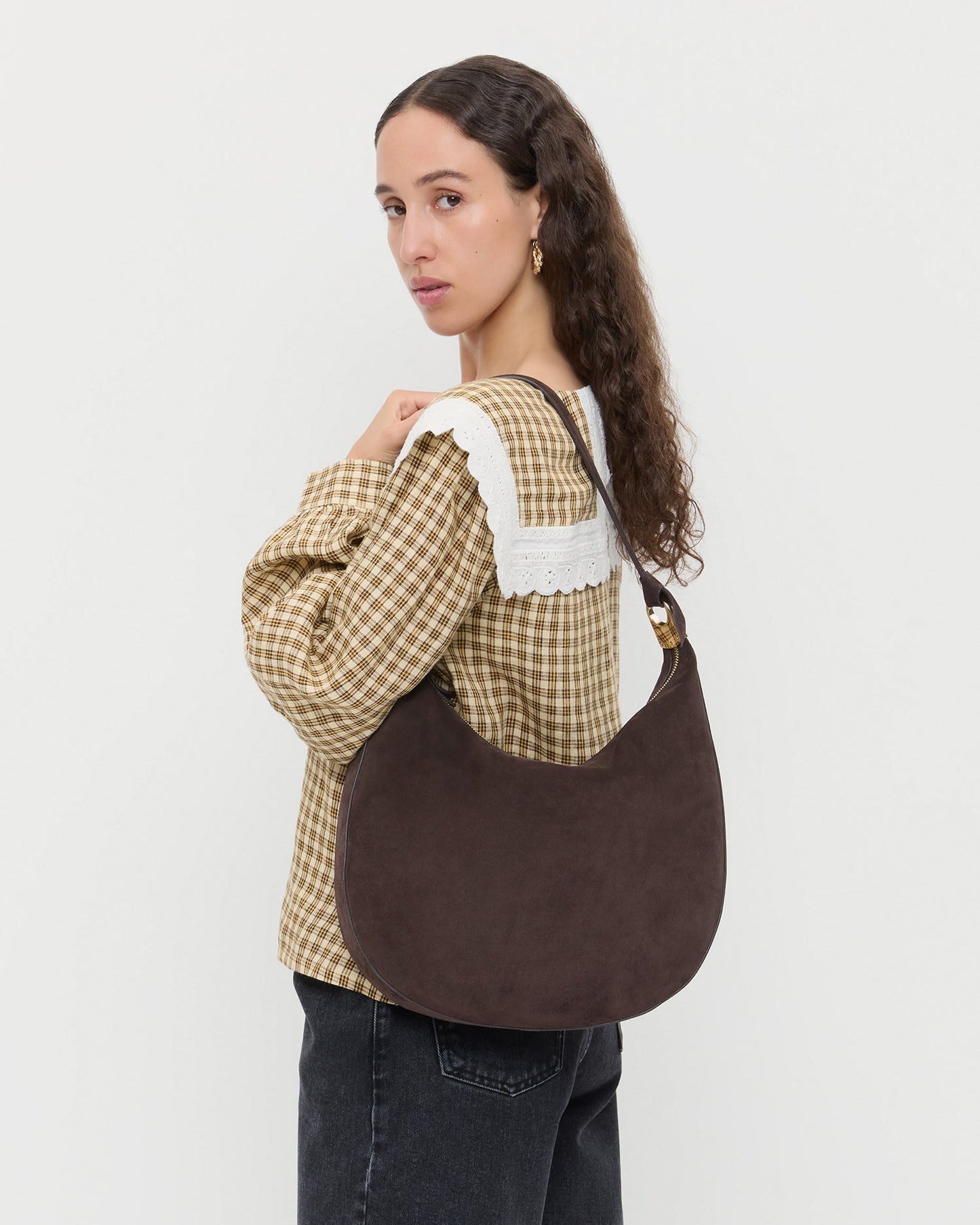 Sac à bandoulière en daim marron Morgan