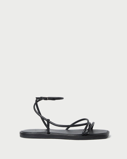Sandale plate en cuir noir Noor