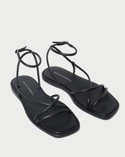Sandale plate en cuir noir Noor