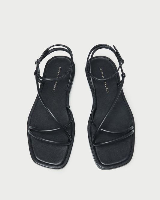 Sandale plate en cuir noir Noor