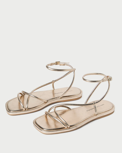 Sandale plate en cuir champagne Noor