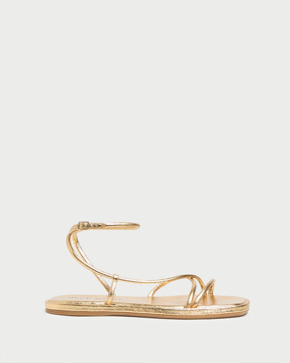 Sandale plate en cuir doré Noor