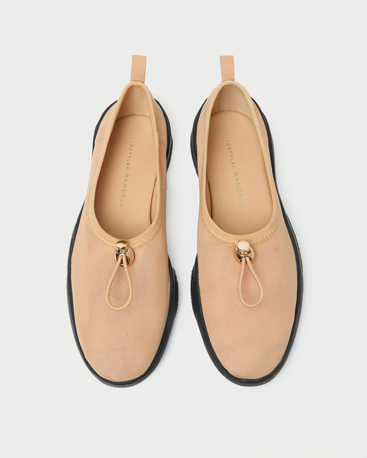 Raina Caramel/Noir Mesh Flat