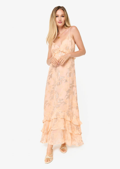 Robe en mousseline métallisée Esmeralda pêche clair