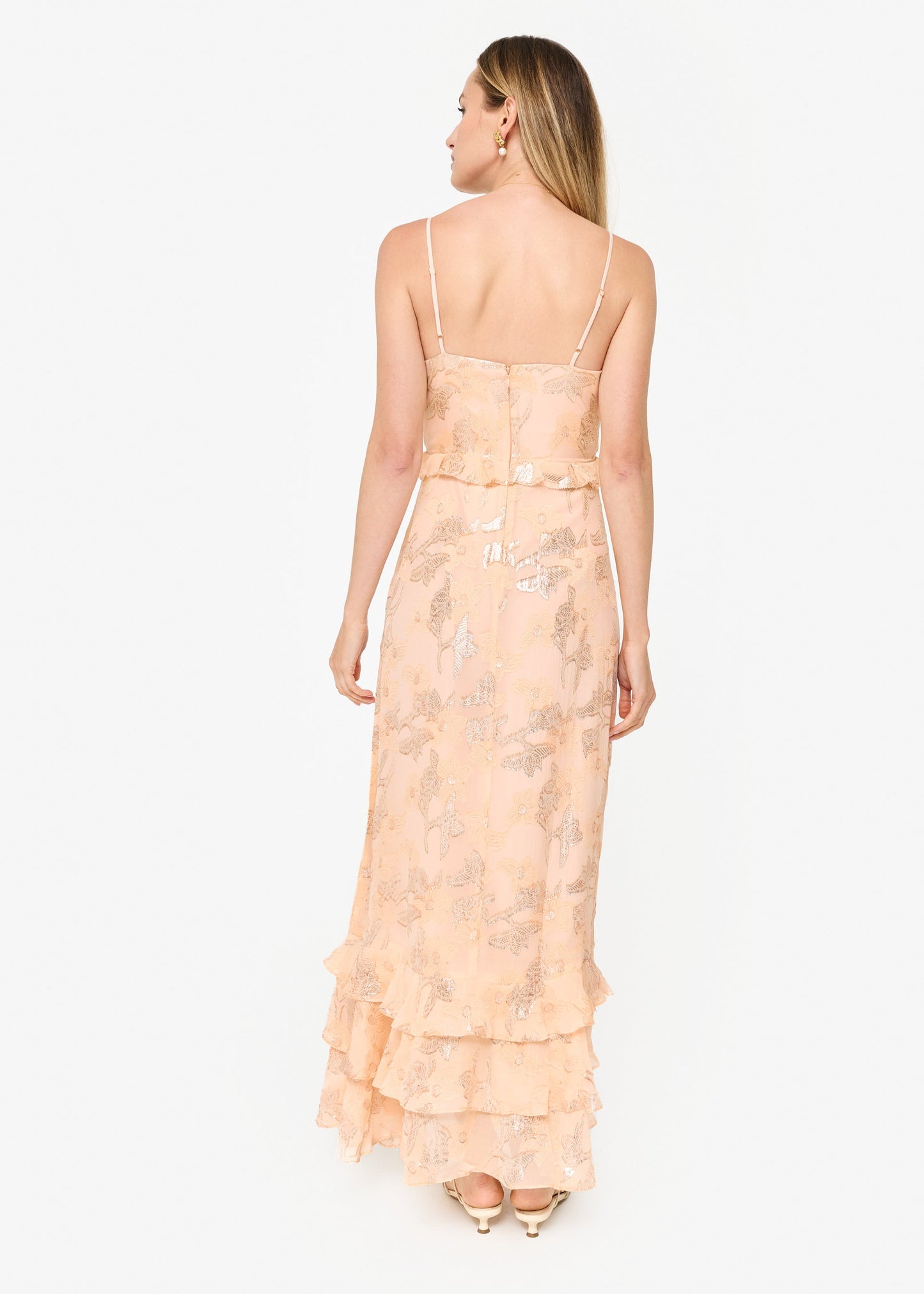 Robe en mousseline métallisée Esmeralda pêche clair