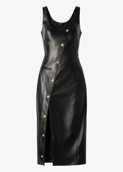 Robe mi-longue en cuir végétalien Kirby noire
