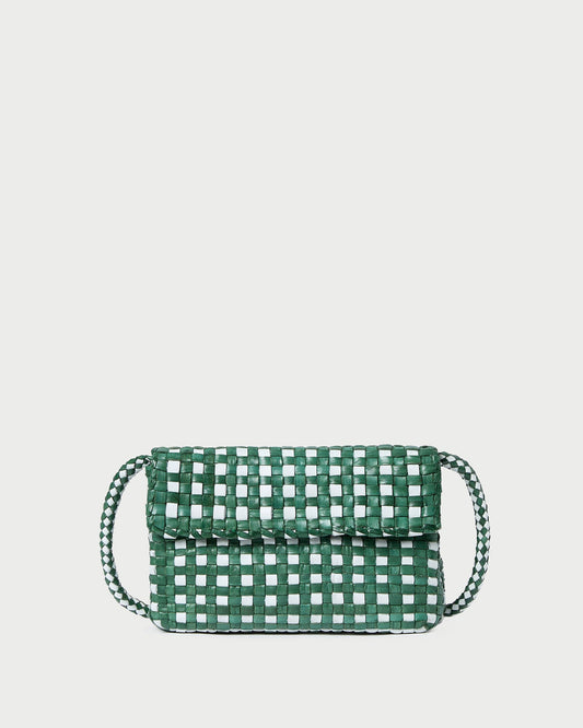 Sac bandoulière tissé Vinnie émeraude/blanc