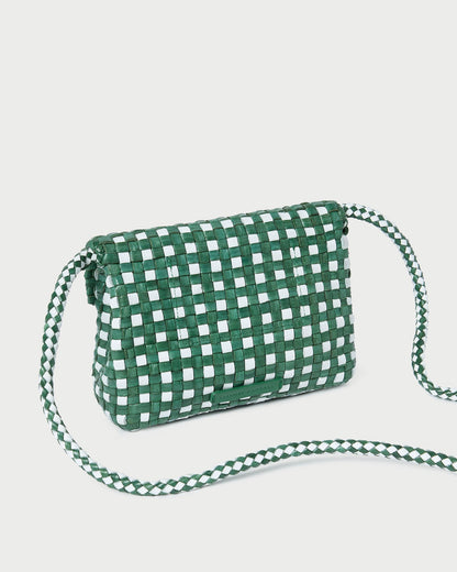 Sac bandoulière tissé Vinnie émeraude/blanc