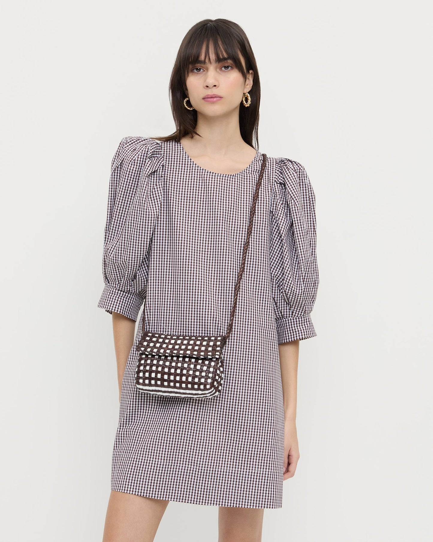 Sac bandoulière tissé Vinnie chocolat/blanc
