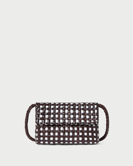 Sac bandoulière tissé Vinnie chocolat/blanc