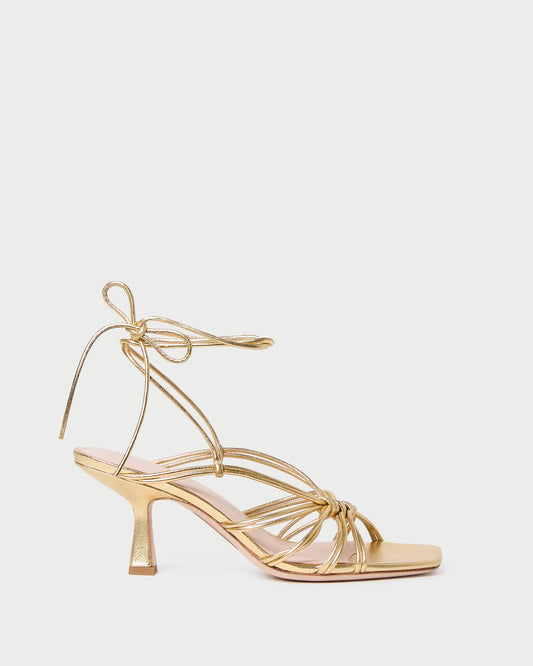 Sandale à talons et lacets dorés Vivienne